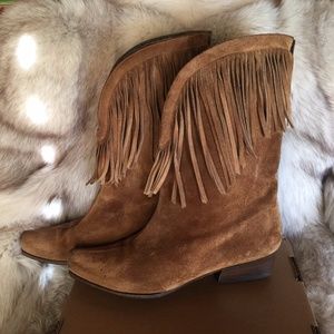 Real Leather Charles Jourdan Fringe Cowgirl Boots